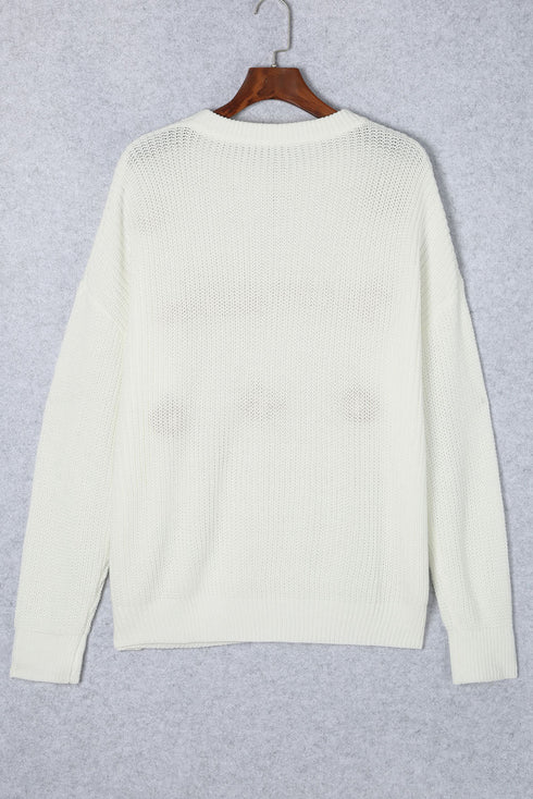 White Pumpkin Yarn Stitch Ribbed Knit Sweater